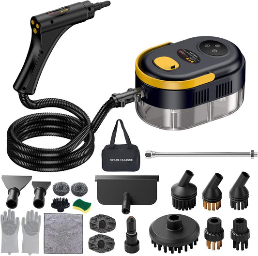 Steam Cleaner with Adjustable Handle High Temperature High Pressure Steam Cleaner with 15 Accessories Portable Steamer for Home Furniture Kitchen Bathroom Grout and Tile (Black)