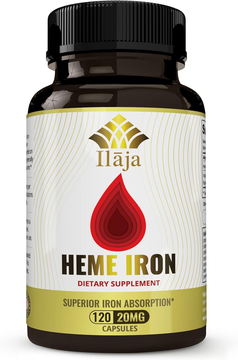 Heme Iron Deficiency Supplement for Women & Men (120 Capsules) – 20mg High Absorption, Clean Ingredients - Contains 111% of Iron DV per Capsule - 2-4 Month Supply