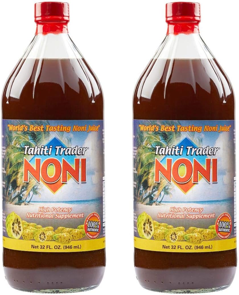 Tahiti Trader Original High Potency Noni Juice - Pure Noni Fruit Juice with Blueberry & Raspberry - Organic Antioxidant Superfood Supporting Energy & Body Health - (32oz, 2 Pack)