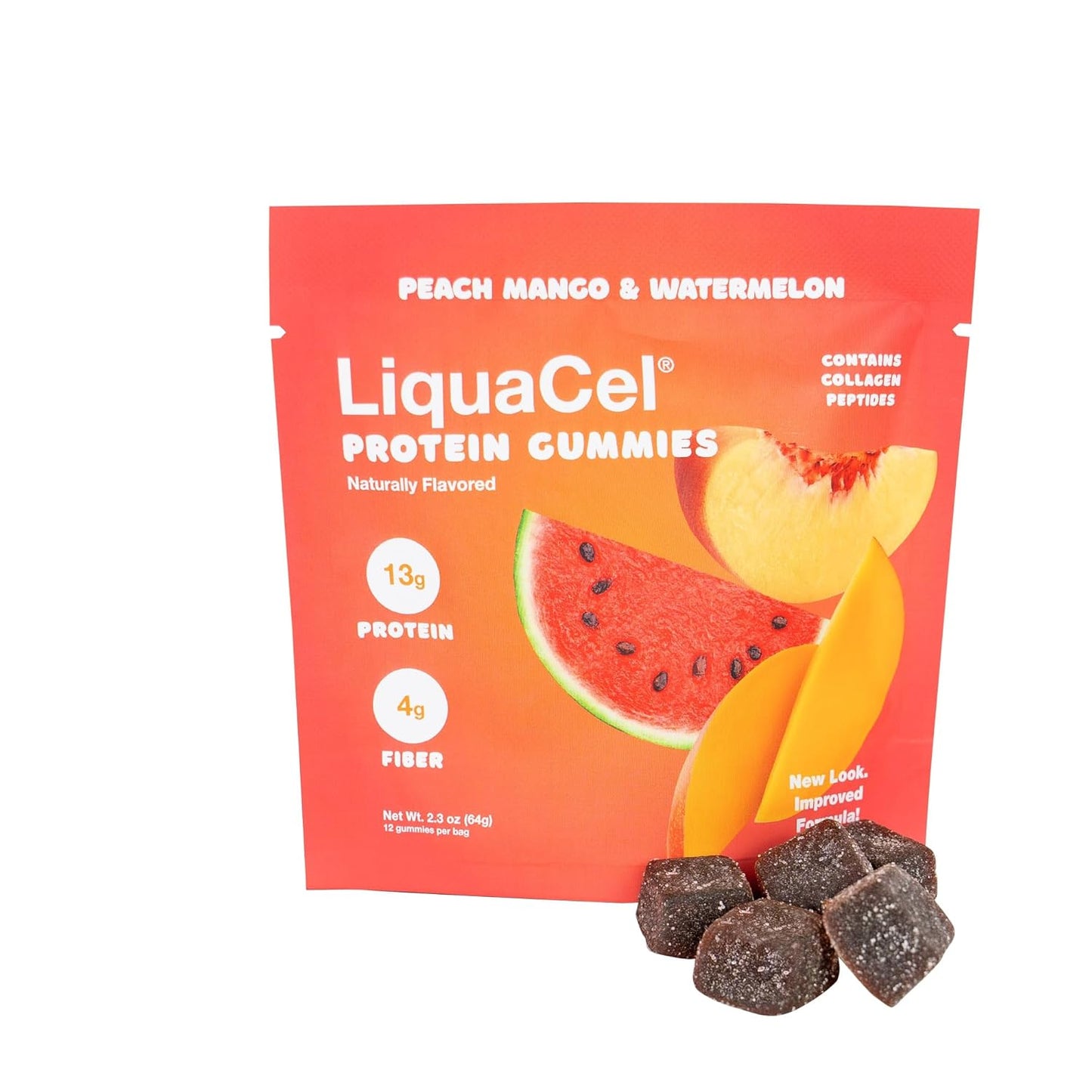 LiquaCel Protein Gummies - Peach Mango/Watermelon - 13g Protein - Case of 50 Packs