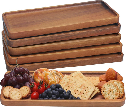 HOMKULA Acacia Wood Serving Platters and Trays - 14" x 5.5" Wooden Mini Charcuterie Boards, Small Cheese Board, Rectangle Wooden Tray for Kitchen Counter, Bathroom, Home Decor, Party (6, 14"X5.5")