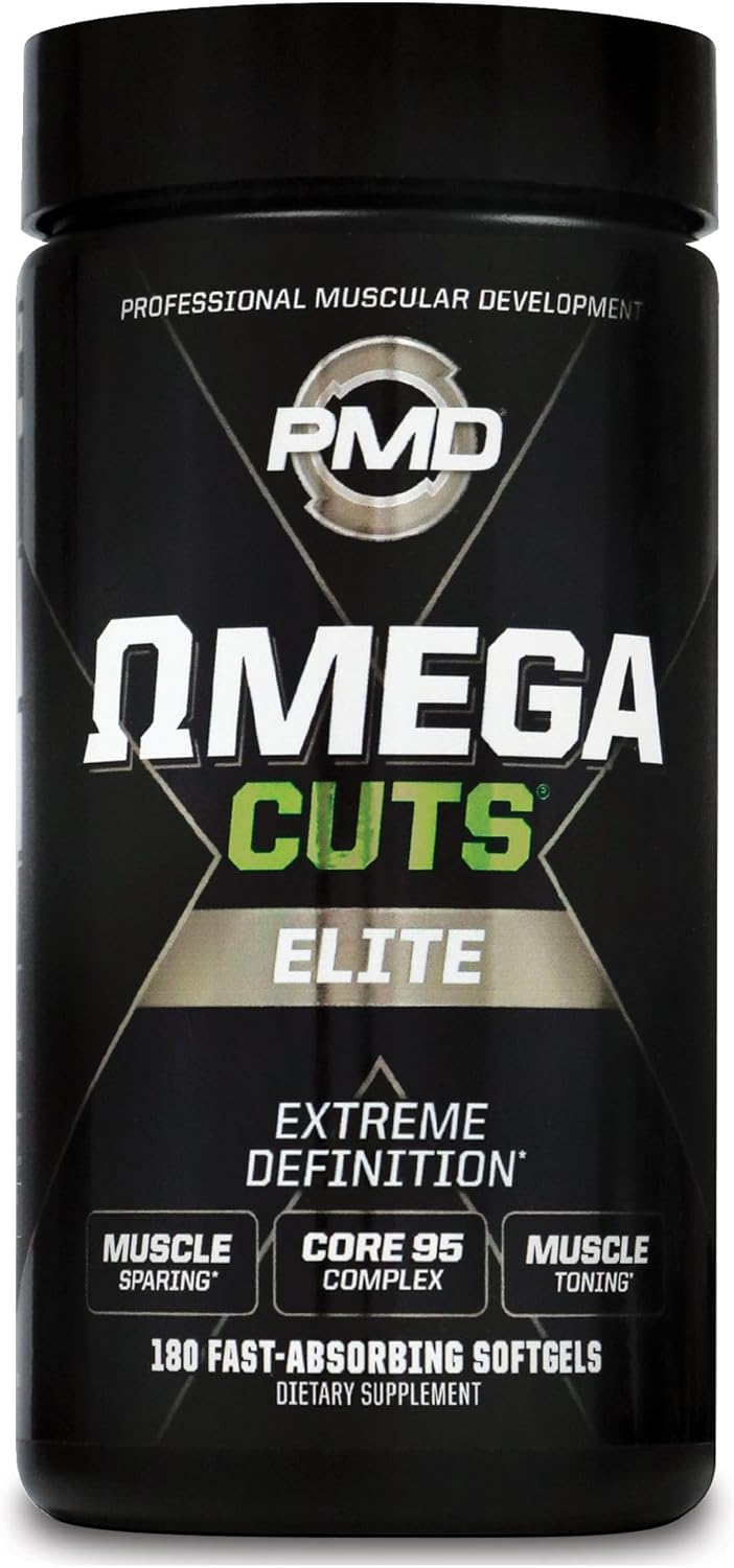 PMD Sports Omega Cuts Elite -Fat Loss-Muscle Defining Formula - Omega Fatty Acids, MCT's and CLA for Muscle Definition and Maintenance - Keto Friendly For Women and Men - Stimulant Free (180 Softgels)