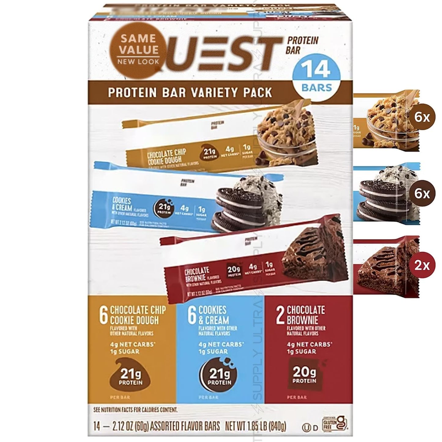 Quessts Protein Snack Bars β High Protein, Low Sugar, Brain Boosting Functional Fuel (14 Count) β Chocolate Lovers Variety with Cookies & Cream, Brownie, & Dough Flavor