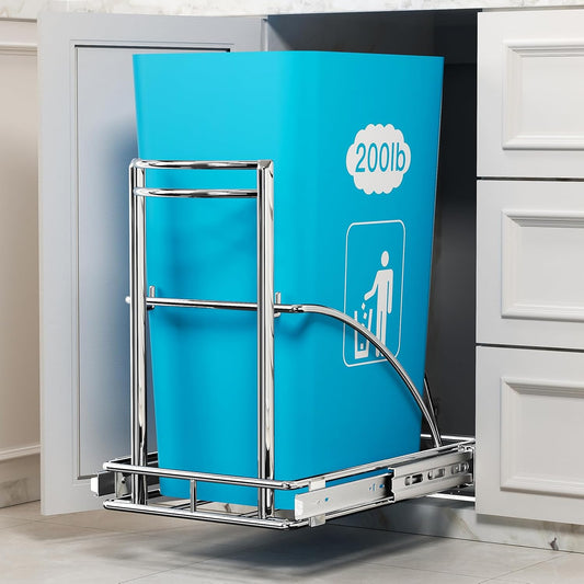 AMENER Under Sink Trash Can 7-13Gal 50Qt Pull Out Trash Bin Under Cabinet Trash Can Pull Out Kit ≥13" Wx17 Hx17 D, Sliding Garbage Can Under Counter, No Can Include (Silver)