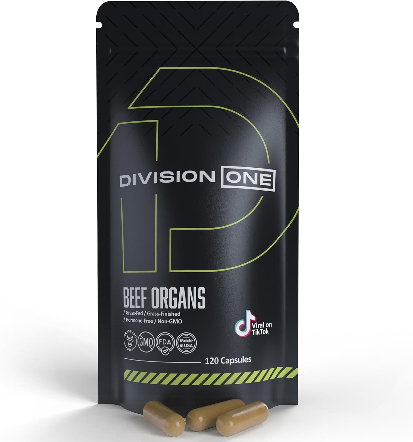 Divisionone Beef Organ Supplement - Primal Blend with Liver, Heart, Kidney, Beef Liver Supplement Grass Fed, Organ Meat Supplements for Humans, Non-GMO, 120 Caps.