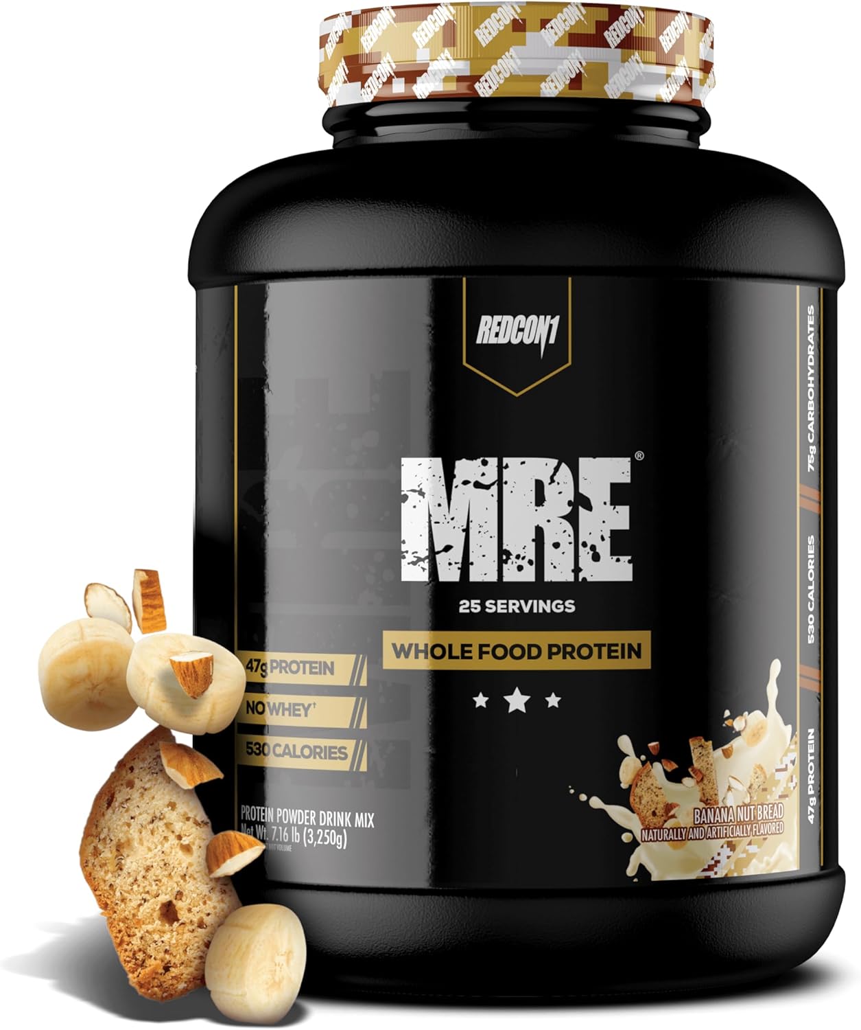 REDCON1 MRE Protein Powder, Banana Nut Bread - Meal Replacement Protein Blend Made with MCT Oil & Whole Foods - Protein with Natural Ingredients to Aid in Muscle Recovery (25 Servings)