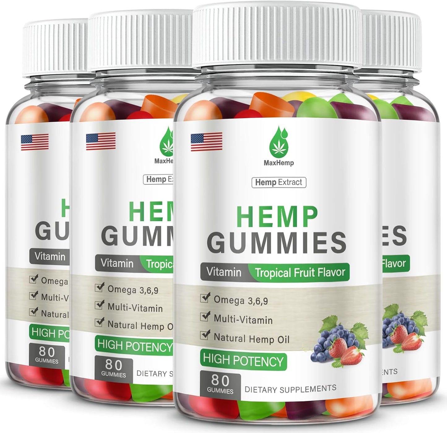 4 Pack Organic Hemp Gummies Extra Strengthen High Potency with Pure Hemp Oil Extract Vegan Edible Bear Candy for Relaxation and Peace