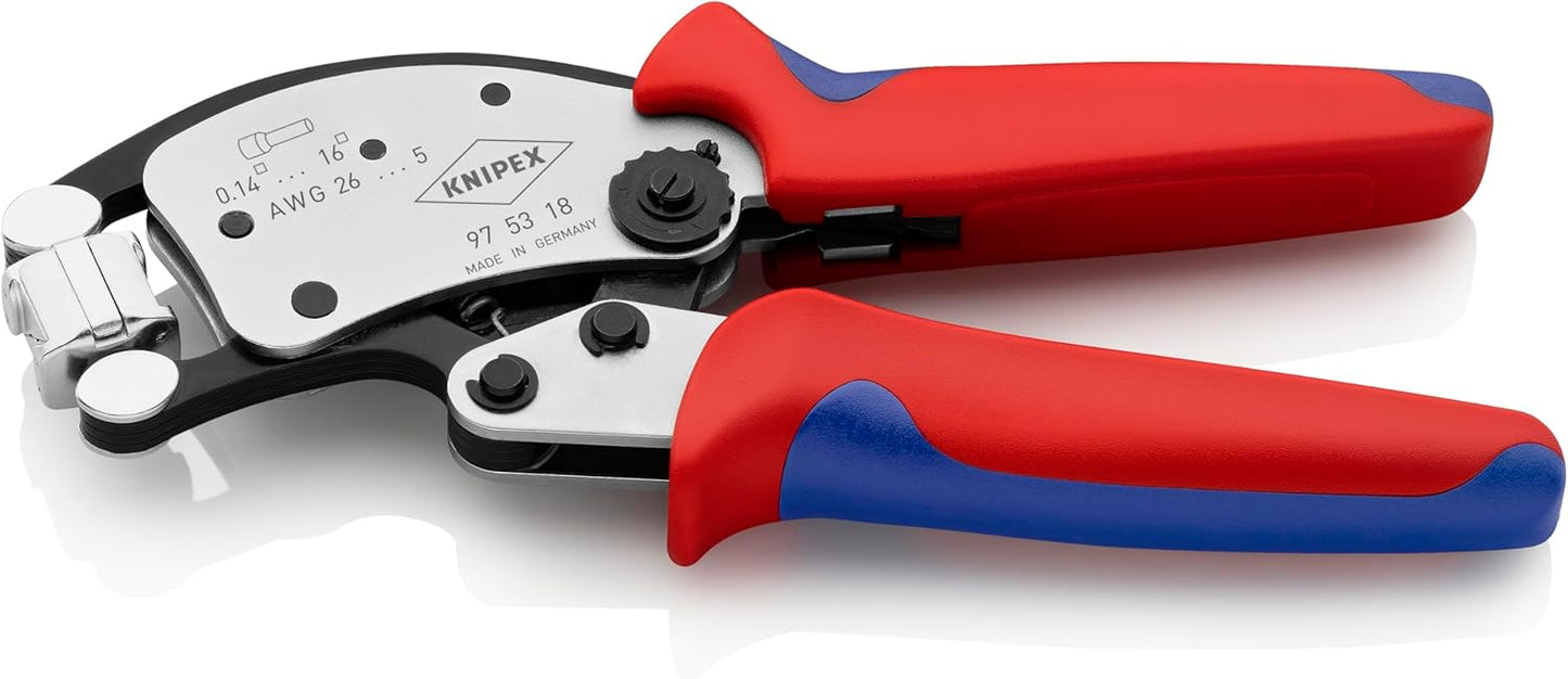 KNIPEX Twistor16 Self-Adjusting Crimping Pliers for Wire Ferrules with Rotatable Die Head, 0.14-16 mm², Square Crimp, Crimping Tool, 97 53 18