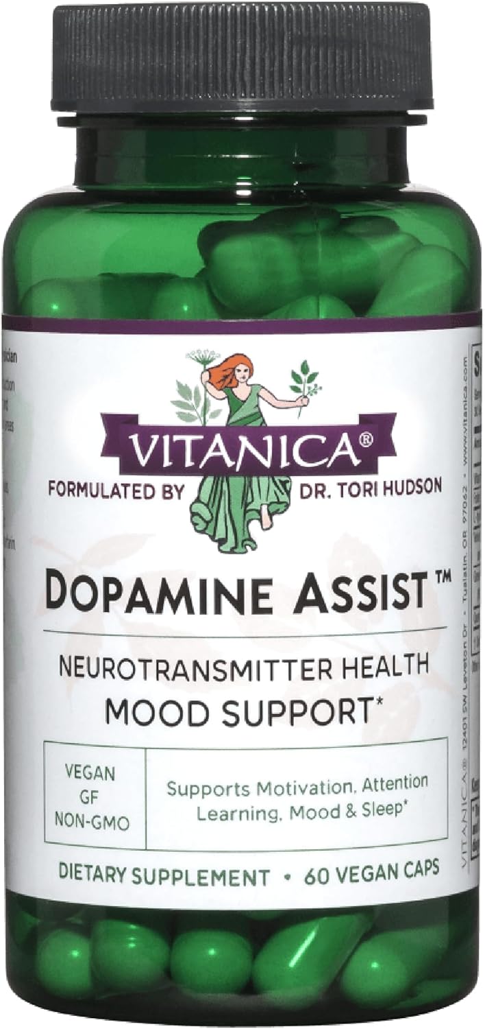 Vitanica Dopamine Assist, Dr Formulated Dopamine Supplement, L-Tyrosine, Mucuna Pruriens Neurotransmitter Mood Support, Vitamin B6, Folate, Green Tea Extract Quercetin Vegan, 60 Capsules