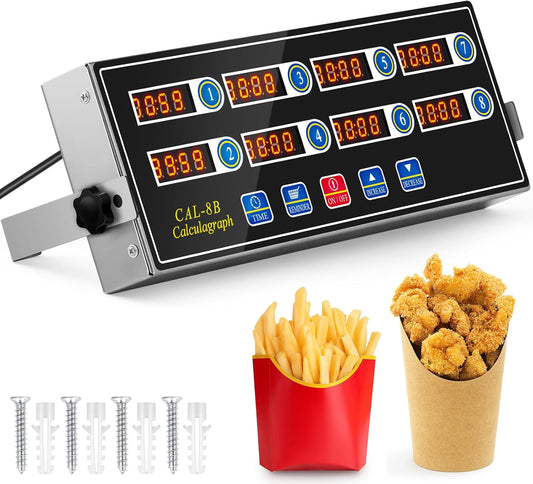 Relaxweex 1 Pack 8-Channel Digital Kitchen Timer, Commercial Cooking Timer with Loud Alarm, Large LCD Display, for Restaurants, Baking, Labs, Multiple Independent Countdown Timers