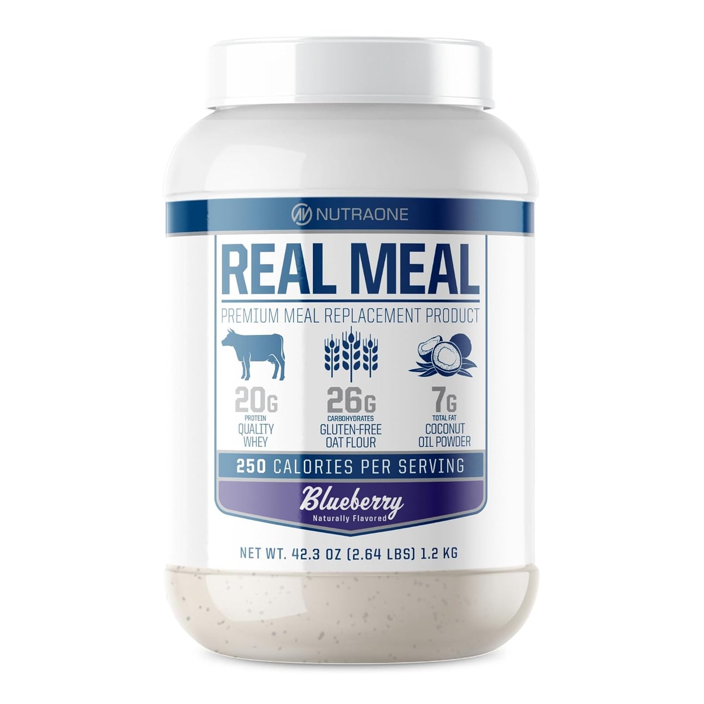 Real Meal by NutraOne - Perfect Meal Replacement Powder for Everyday Goals | Including Whey Protein, Coconut Oil, and Gluten-Free Oats* (Blueberry \u2013 2.6 lbs.)
