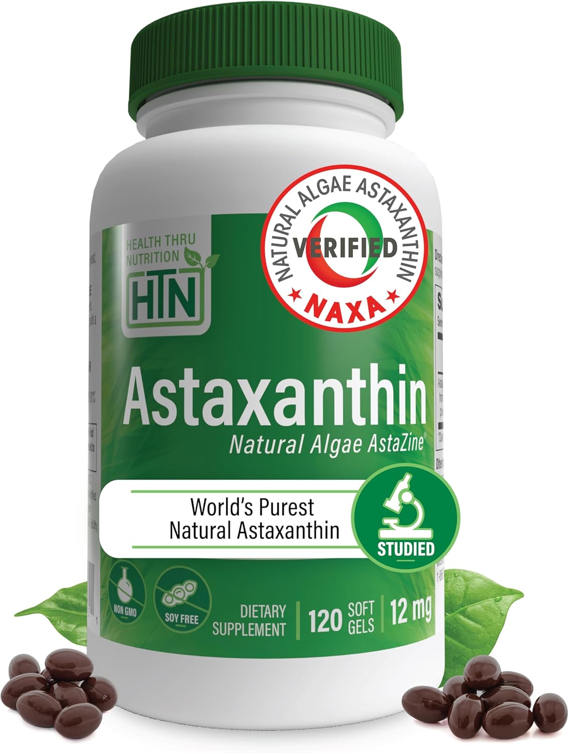 Health Thru Nutrition Astaxanthin Triple Strength 12mg Supplement 120 Softgels | AstaZine from Algae Organically Grown in Pristine Himalayan Water | Skin and Vision Support