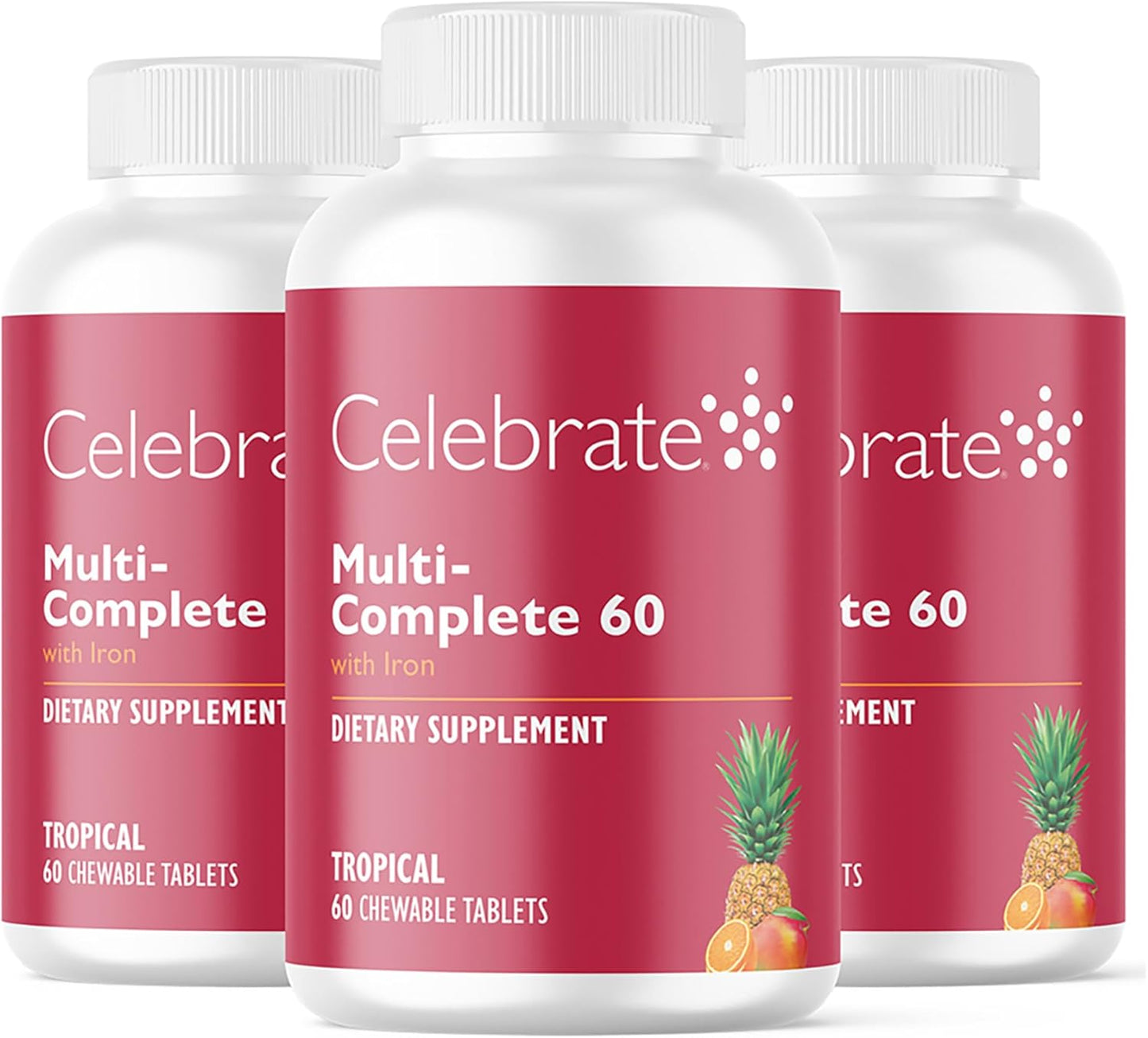 Celebrate Vitamins Multi-Complete Chewables, 60mg Iron – Daily Bariatric Multivitamin for Sleeve Gastrectomy & Gastric Bypass Surgery Patients – Essential Vitamins & Minerals - Tropical (180 Tablets)