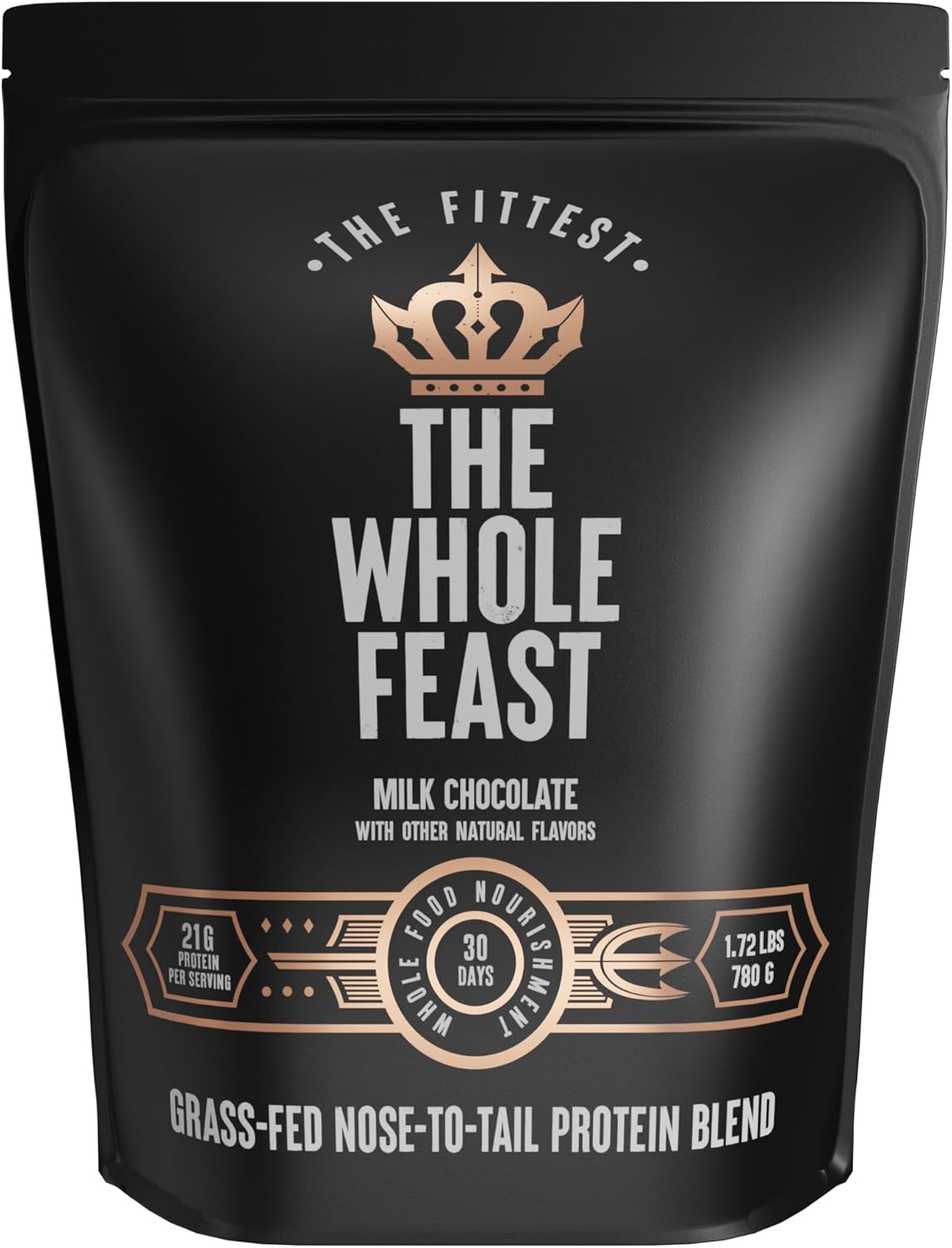 The Fittest Whole Feast Beef Protein Powder - Milk Chocolate - Grass Fed Nose to Tail Carnivore Blend Including Liver, Colostrum and Whole Bone - BCAAs - 14g Collagen, 21g Total Protein