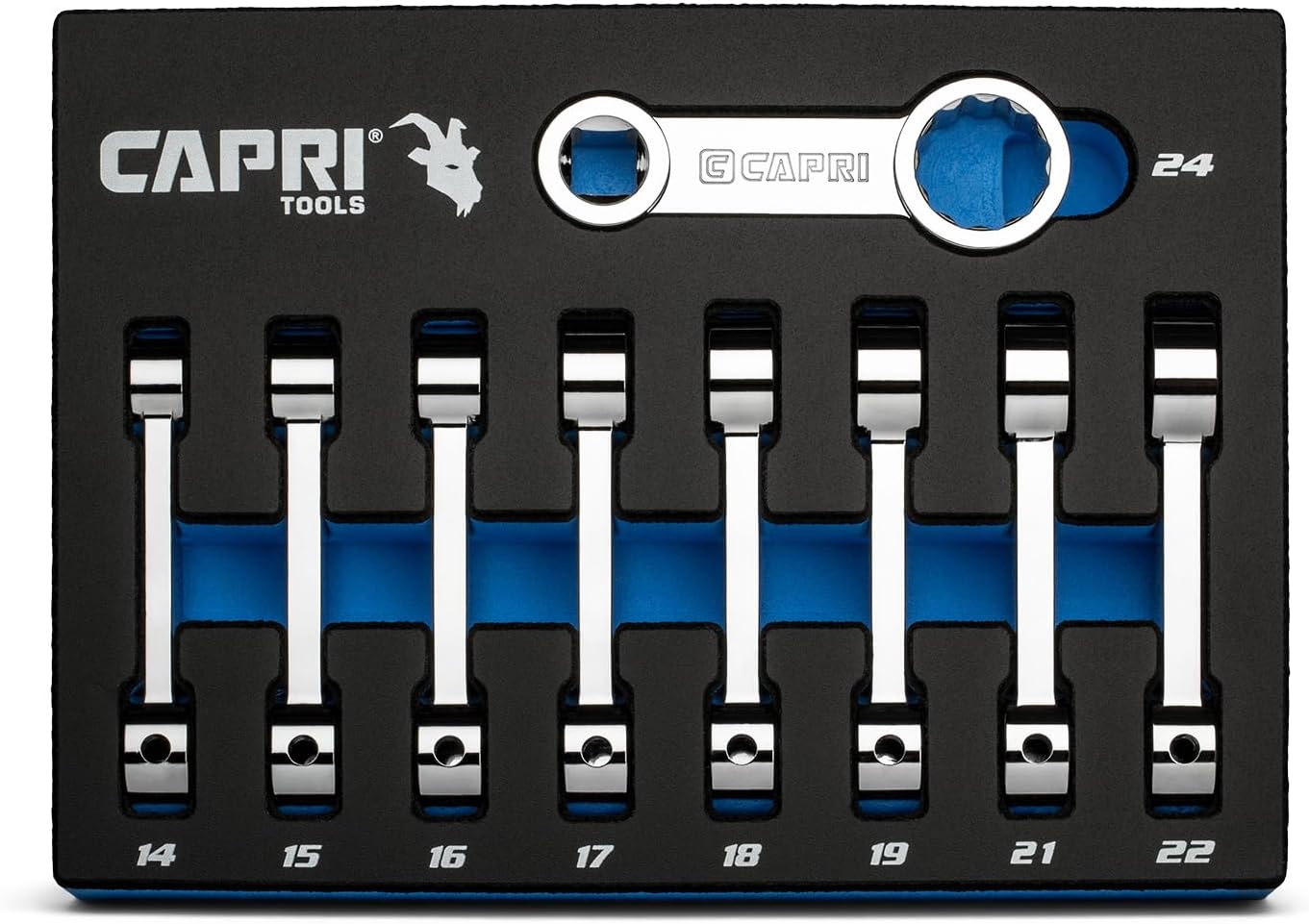 Capri Tools 1\/2 in. Drive Torque Adapter Set, 12-Point Box End, 14 to 24 mm, Metric, 9-Piece with Mechanic's Tray