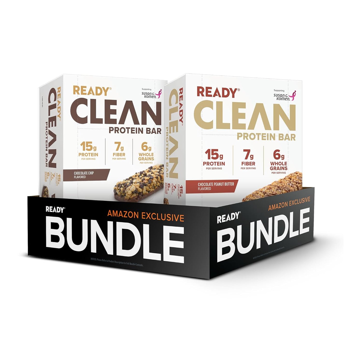 Ready® Protein Bars - High-Protein Snack with 15g Whey Protein, All-Natural Ingredients, Supports Lean Muscle and Recovery - 12 Chocolate Chip X 12 Chocolate Peanut Butter (24-Pack)