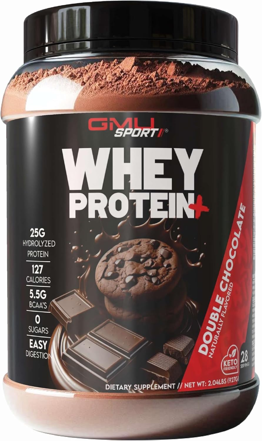 GMU SPORT - Whey Protein+ 28 Servings - No Filler, Whey Protein Powder for Women and Men - Low-Calorie, Sugar-Free, Fast-Absorbing Protein Supplement for Muscle Growth & Recovery, Double Chocolate