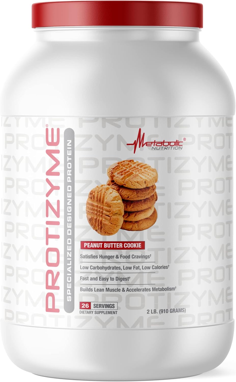 Metabolic Nutrition, Protizyme, 100% Whey Protein Powder, High Protein, Low Carb, Low Fat with Digestive Enzymes, 24 Essential Vitamins and Minerals, Peanut Butter Cookie, 2 Pound