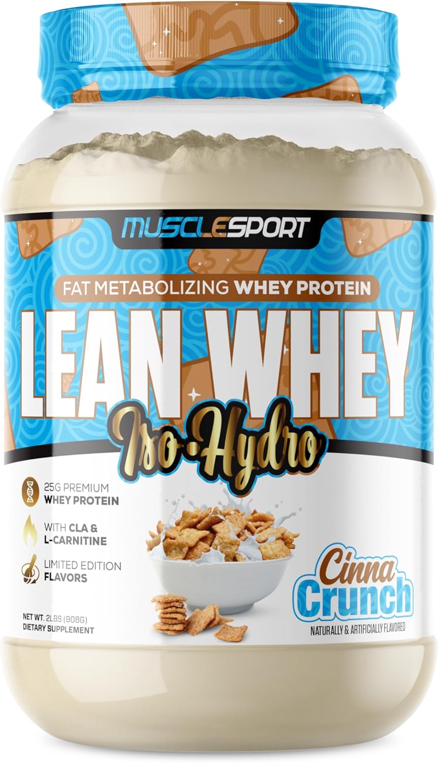 Musclesport Lean Whey Revolution™ Protein Powder - Whey Protein Isolate - Low Calorie, Low Carb, Low Fat, Incredible Flavors - 25g Protein per Scoop - 2lb Cinna Crunch