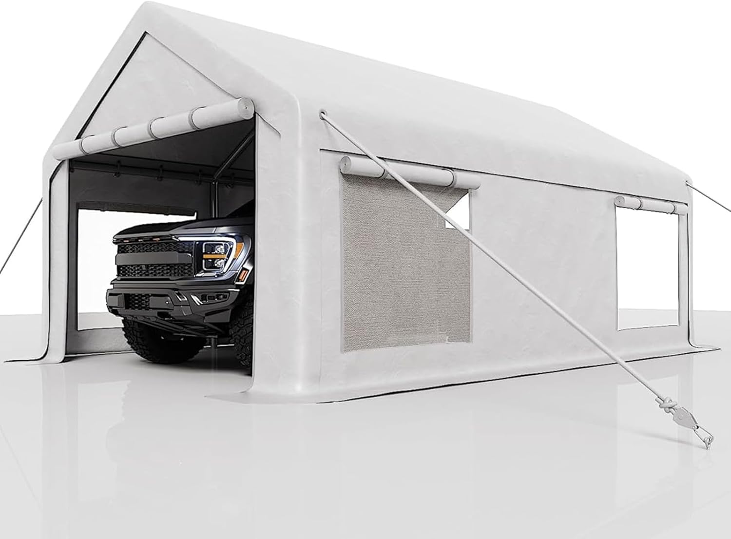 Qeetex Heavy-Duty Carport Canopy with Roll-Up Windows  Doors  Waterproof Garage Tent Shelter for Cars  Trucks  Boats  180G Durable Tarp Cover