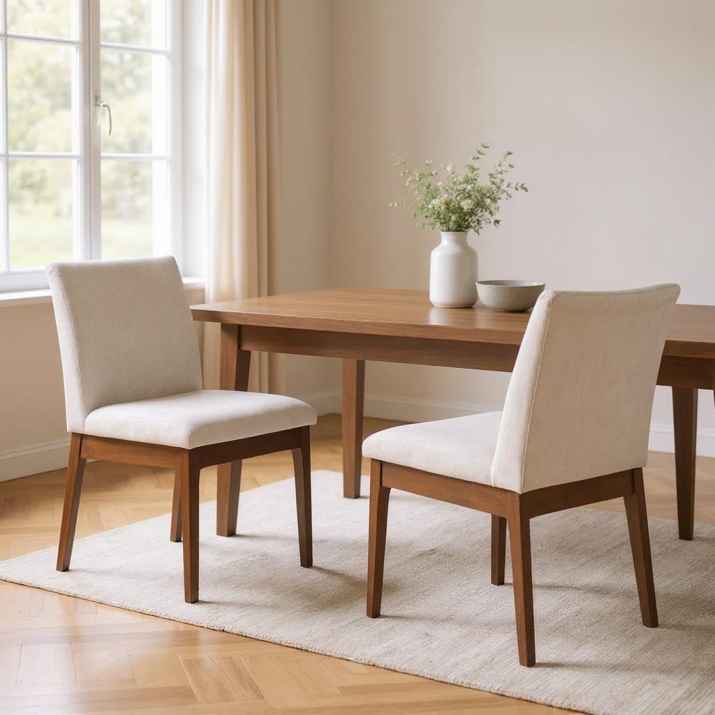 Homy Casa WDYUI Contemporary Upholstered Dining Chairs with Rubberwood Legs Set of 2 Available in Cream White