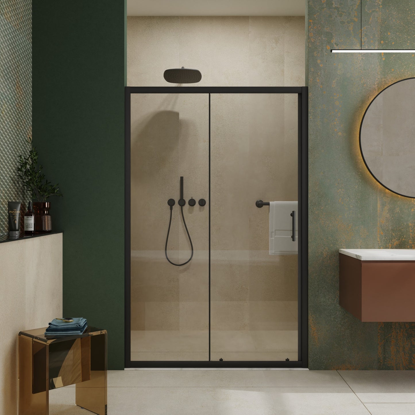 Dexmalle Black 48-in W x 72-in H Semi-frameless Single Sliding Shower door 1/5-in Thick Clear Tempered Glass