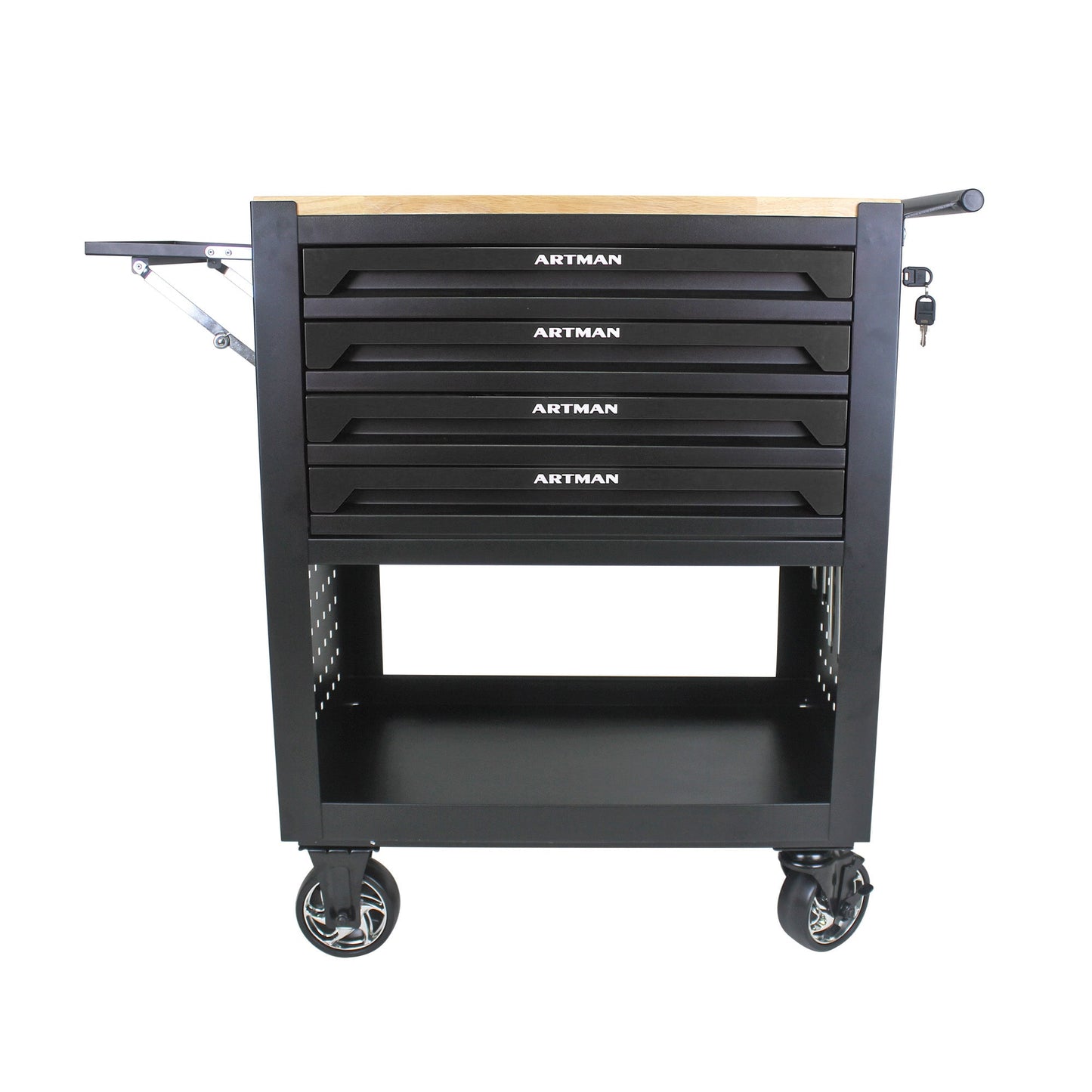 Tatayosi Black 4-Drawer Multifunctional Tool Cart with Wheels and Wooden Top