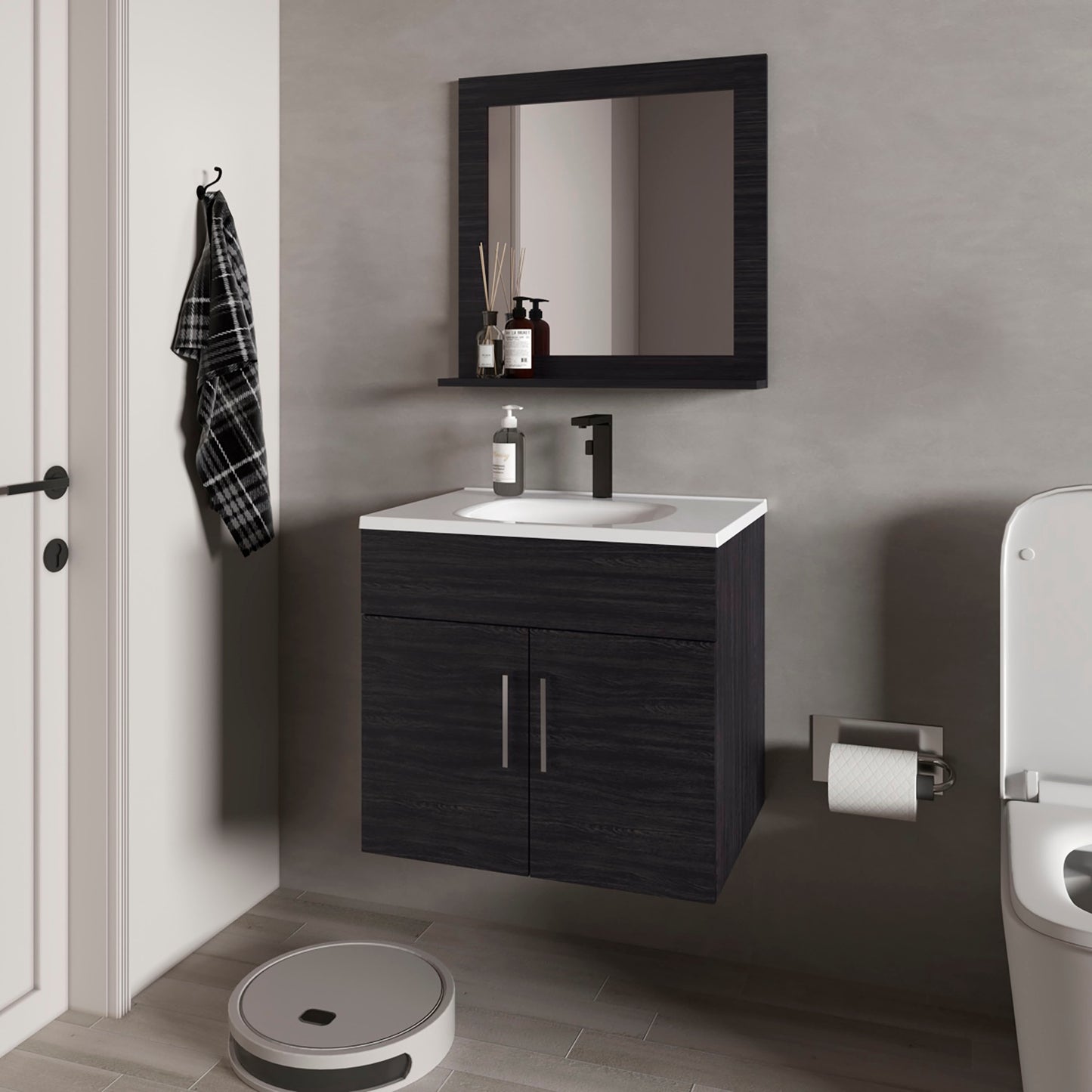 Tatayosi Floating Bathroom Vanity Set with Sink Two-Door Cabinet and MirrorWengue