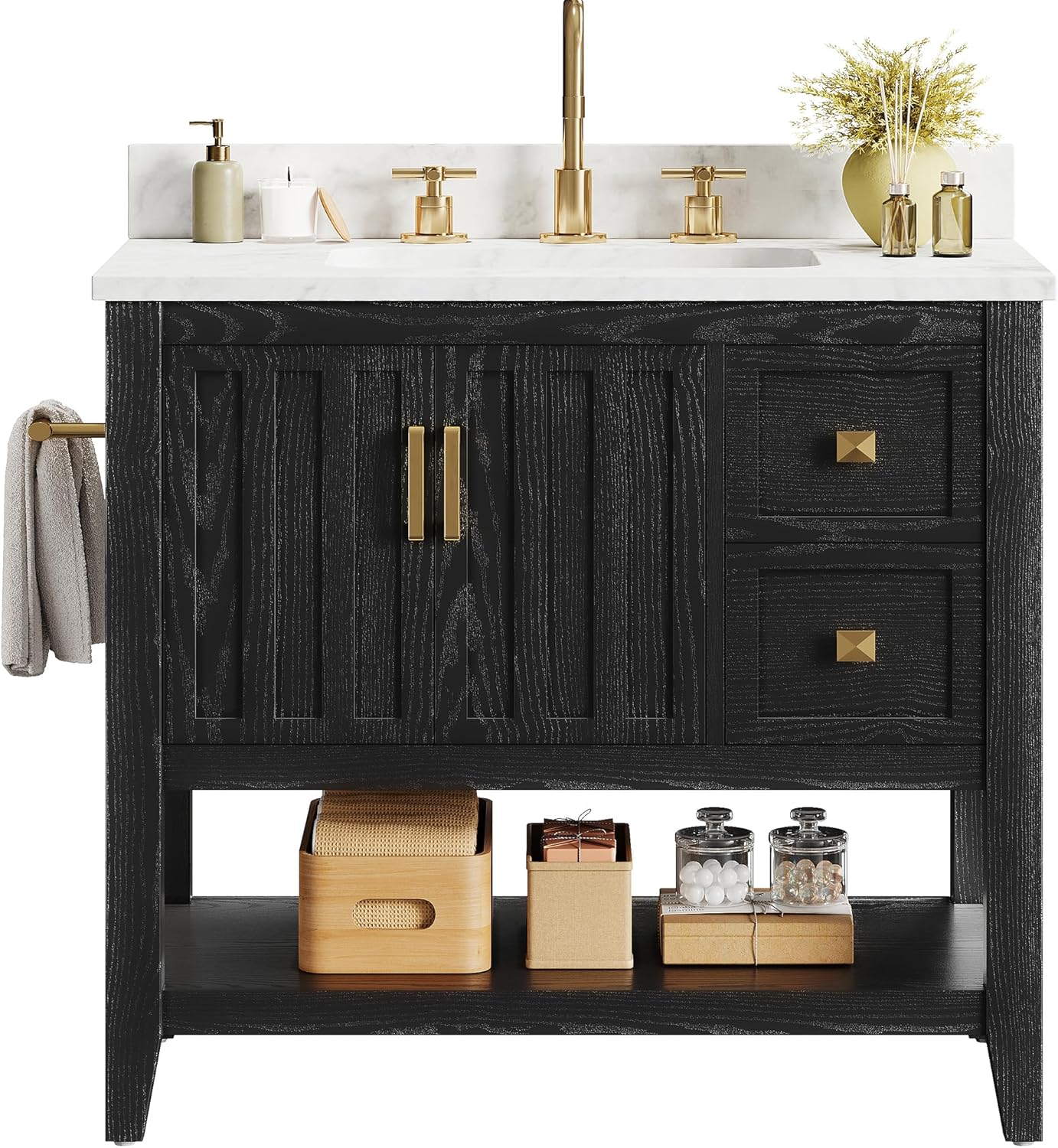 Ironck 30-in W Black Bathroom Vanity with 2 Drawers and Storage