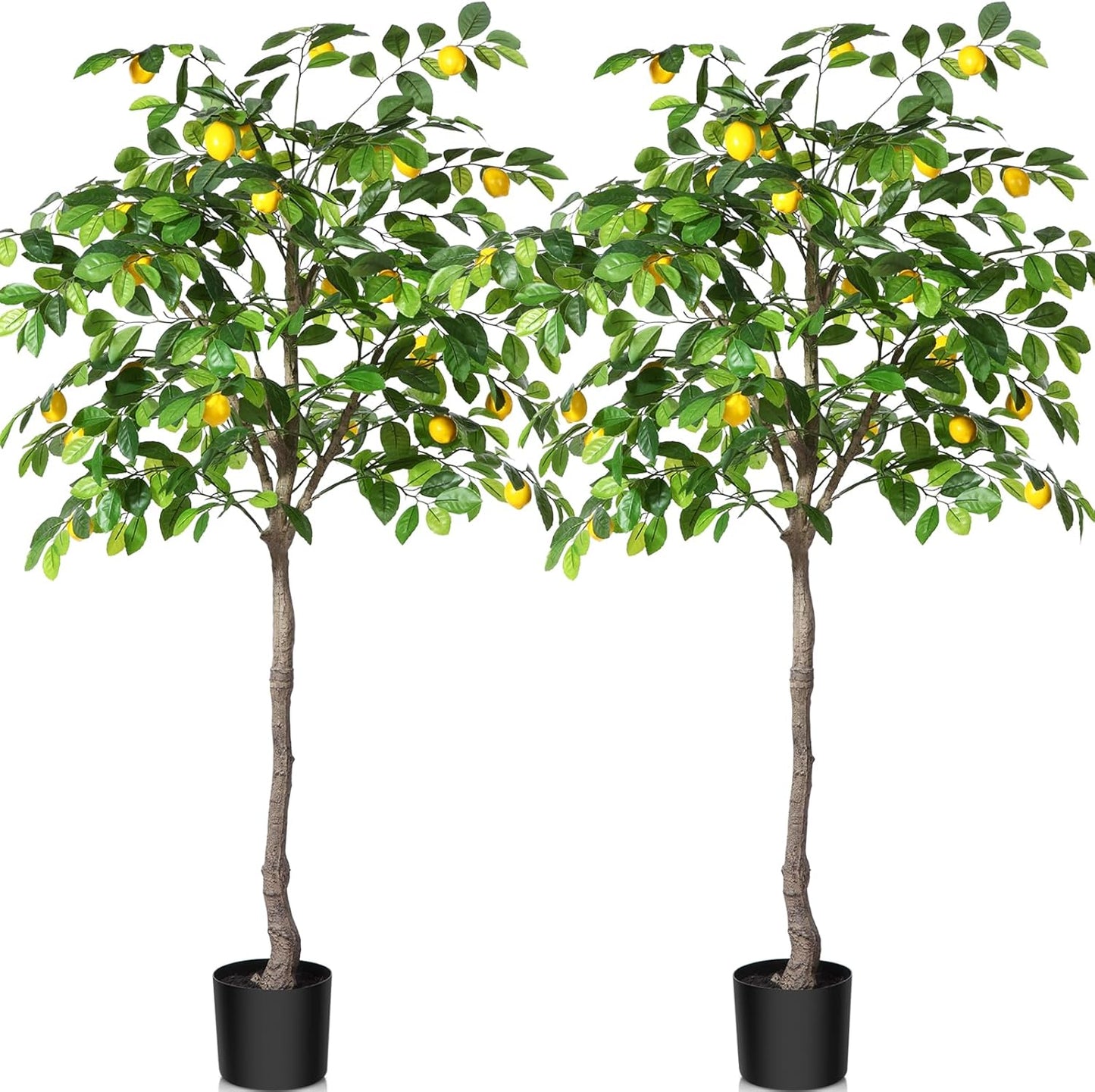 Kazeila 5ft Artificial Lemon Tree 2 Pack Fake Plant in Pot with Plastic Fruit for Indoor Home Office Decor