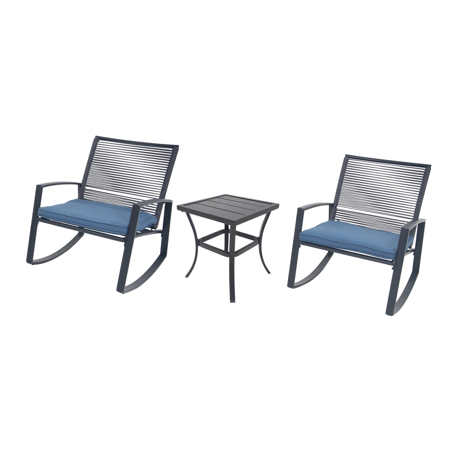 Mondawe 3 -Piece Patio Conversation Set with Blue Cushions