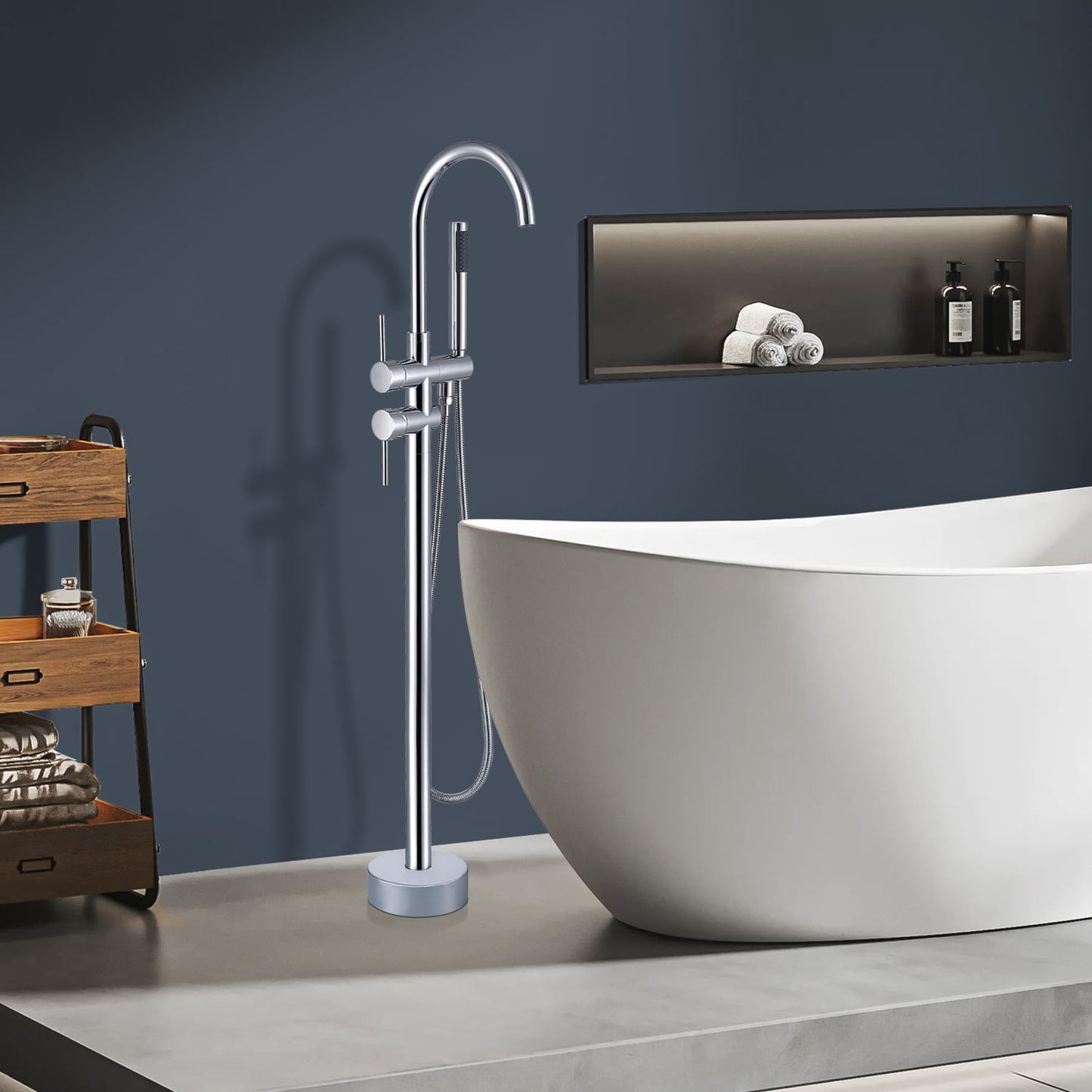 Topcraft Chrome 2-handle Freestanding High-arc Bathtub Faucet with Hand Shower