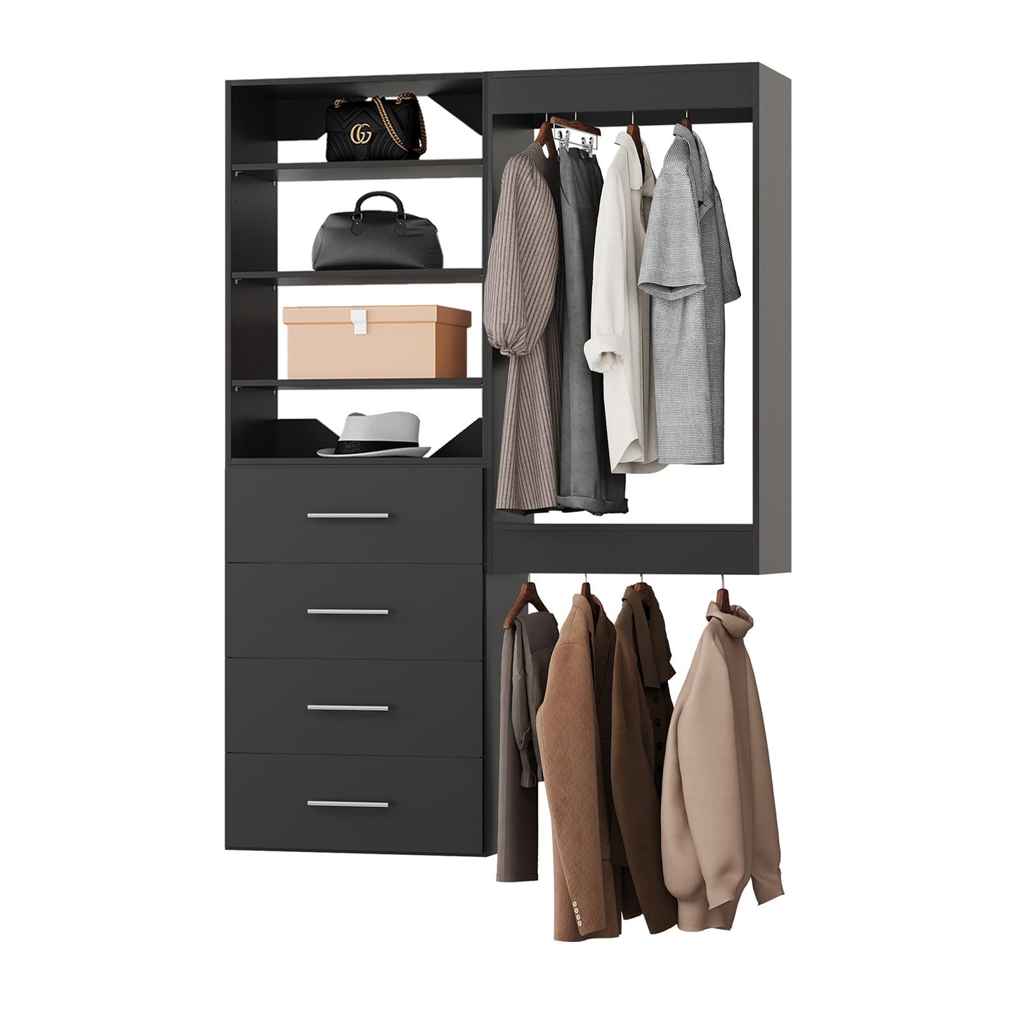 LOVMOR 52 in Black Modular Closet System Unit-Customizable Wall Mounted Walk-In Closets for Bedroom or Walk-in Closet