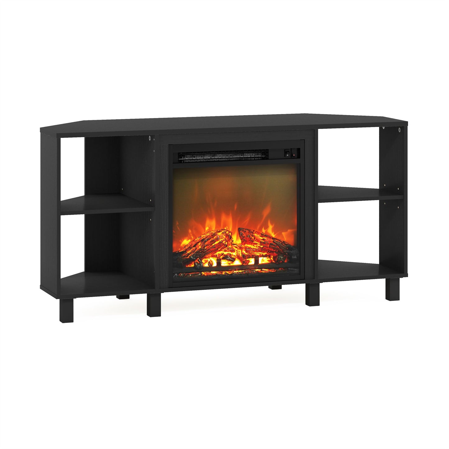 HomLux Corner Fireplace TV Stand for TVs up to 55in 4 Open Shelves Black