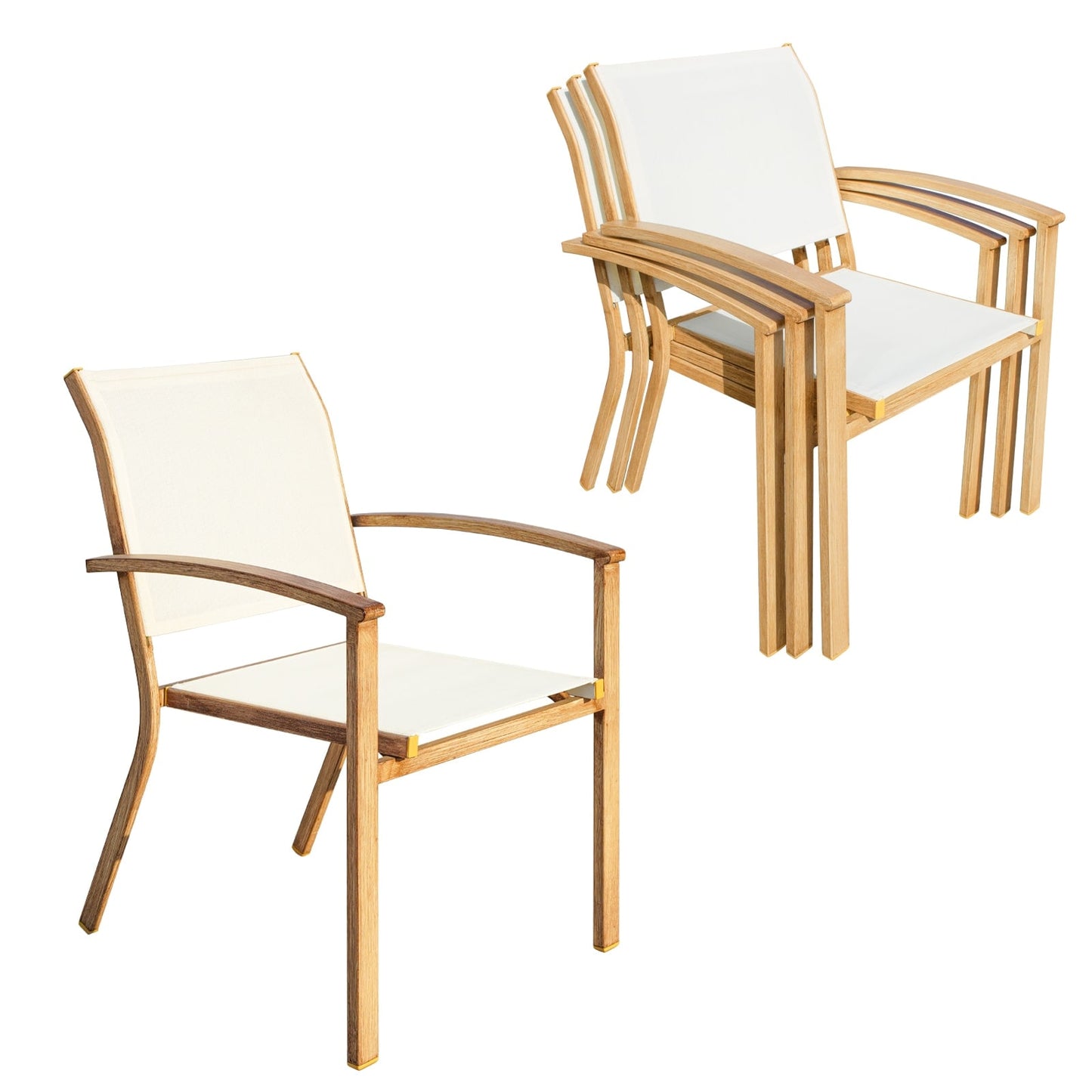 Tatayosi Set of 4 Outdoor Patio Chairs; Integrated Stackable Wrought Iron Furniture Dining Chairs with Arms; Textilene Fabric Indoor Outdoor Chairs for Porch; Yard; Lawn; Garden