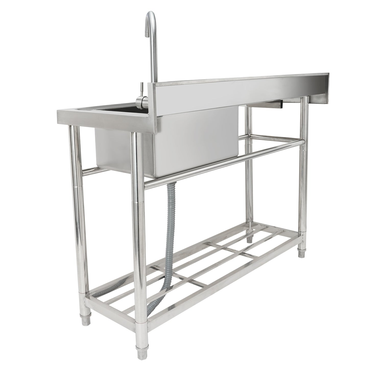 VEVOR Stainless Steel Utility Sink 1 Compartment Free Standing Small Sink w/Workbench Faucet and legs 47.2 x 19.7 x 37.4 in Commercial Single Bowl Sinks for Garage Restaurant Laundry NSF Certified