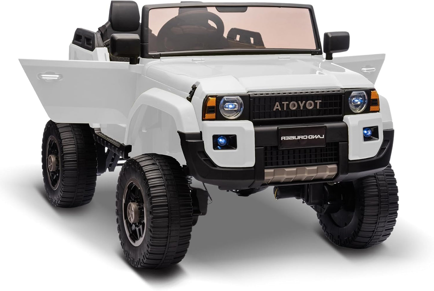 Qeetex Kids Electric Ride On Car Licensed Toyota LC250 24V 2-Seater Ride-On Truck with Remote Control 4×100W Motors and 4WD/2WD Switchable System White