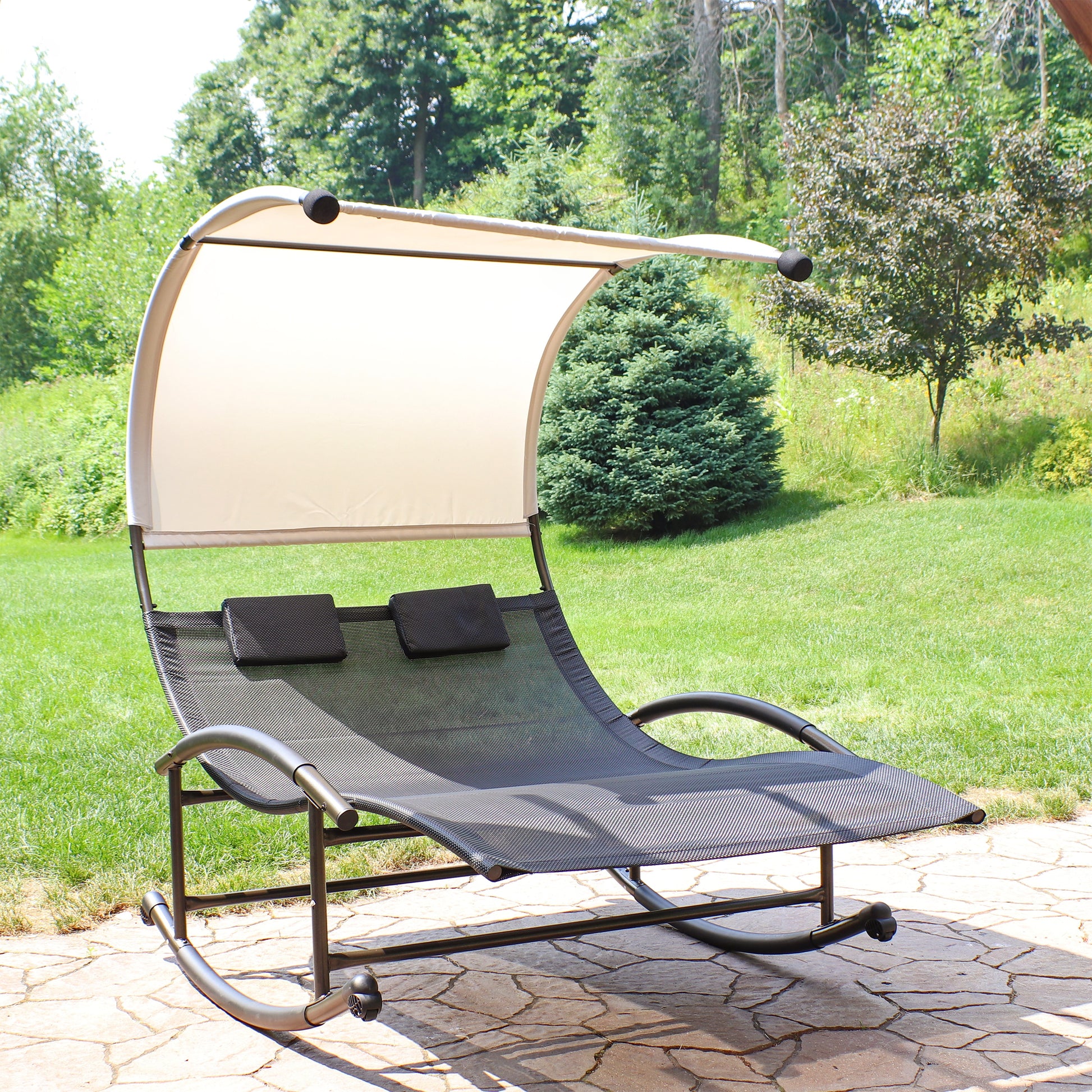 Sunnydaze Decor Black Steel Frame Chaise Lounge Chair with Black Mesh Seat