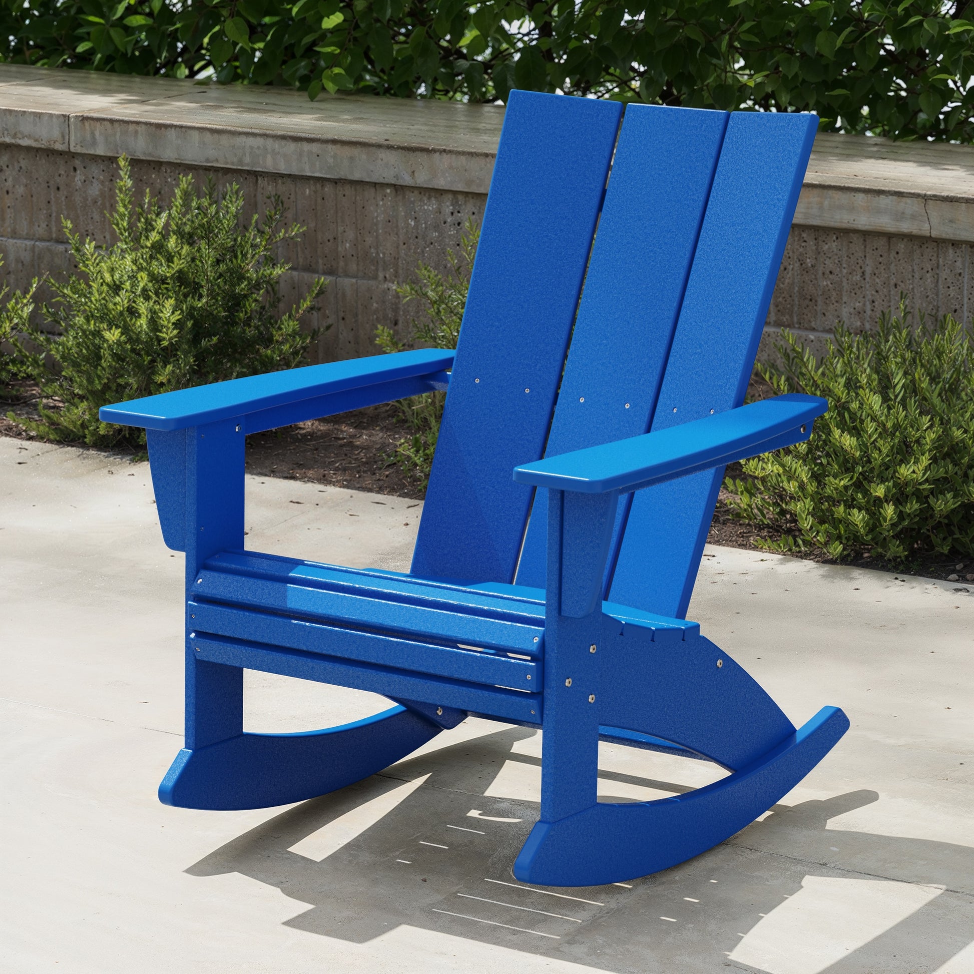 POLYWOOD Modern Adirondack Pacific Blue HDPE Frame Rocking Chair with Slat Seat
