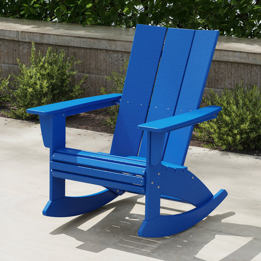 POLYWOOD Modern Adirondack Pacific Blue HDPE Frame Rocking Chair with Slat Seat