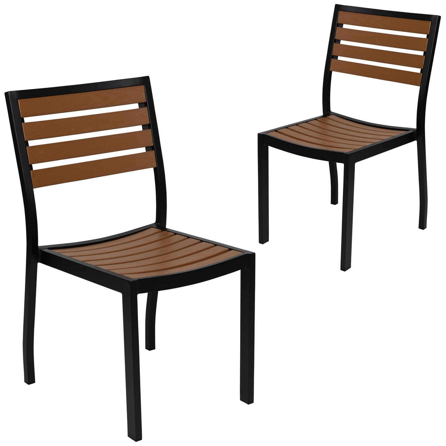 Flash Furniture Lark Outdoor Stackable Side Chair with Faux Teak Poly Slats; Set of 2