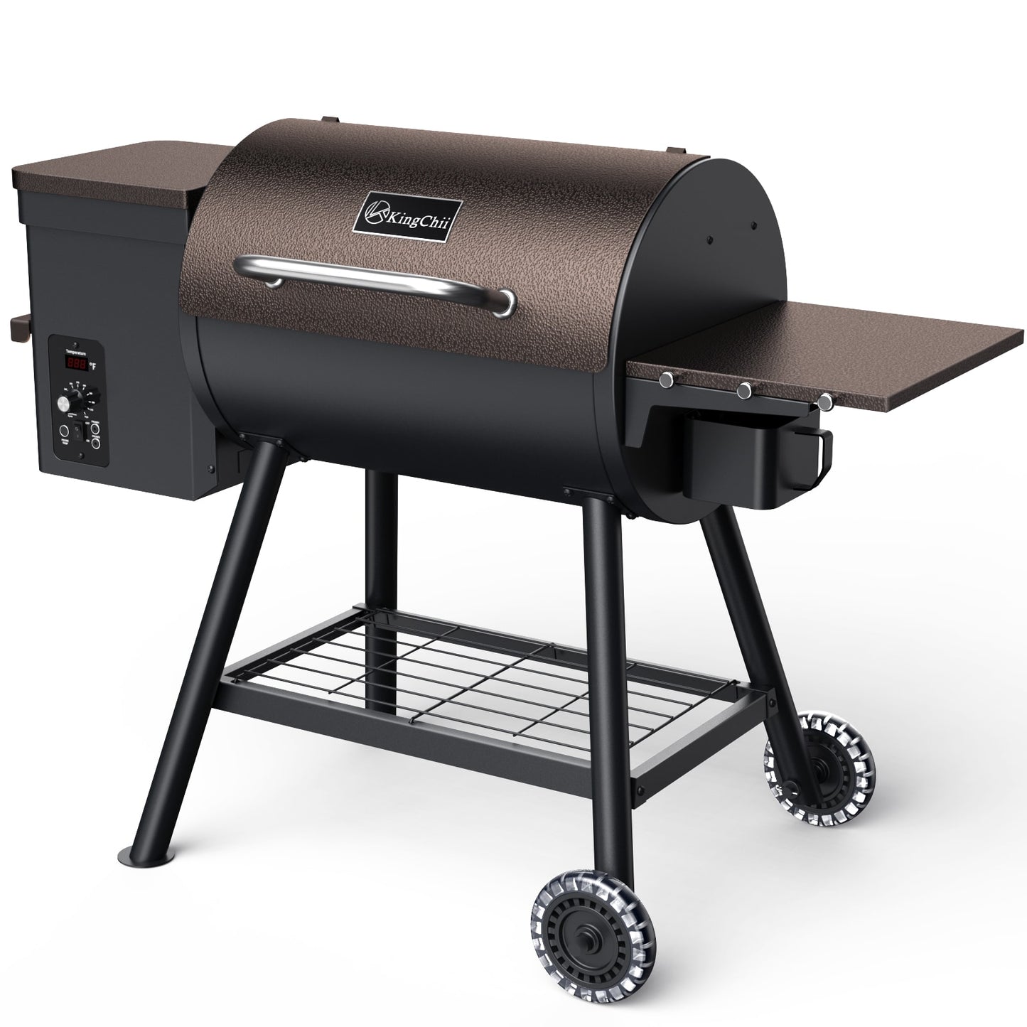KingChii Wood Pellet Grill and Smoker 456 SQ IN with Automatic Temperature Control Foldable Legs for Easy Storage and Transport in Bronze