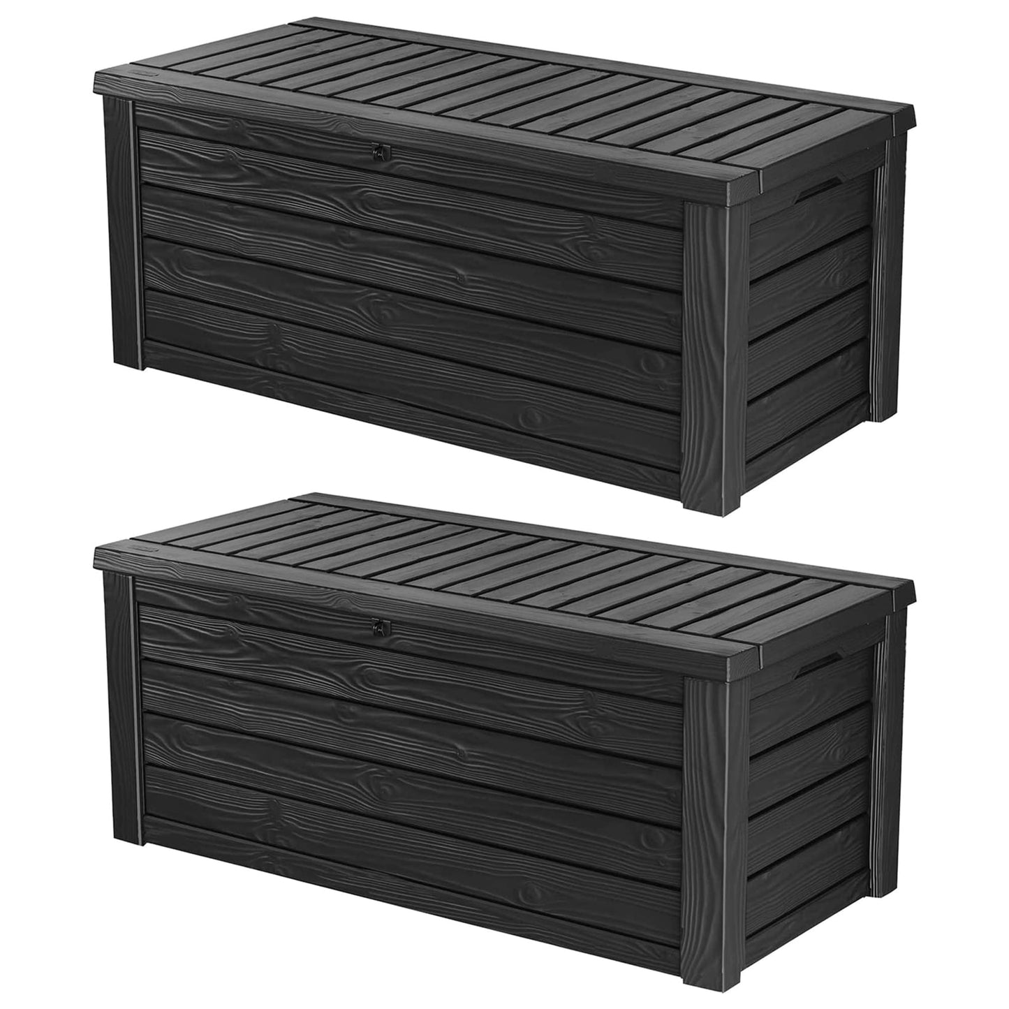 Keter Westwood Outdoor 150 Gal Deck Storage Box for Yard Tools Grey (2 Pack)