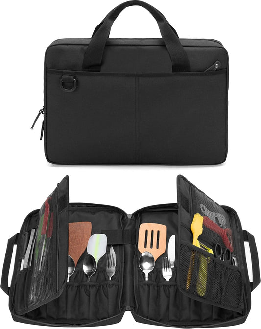 samdew Chef Knife Bag with 20+ Slots, Professional Chef Storage Case with Lockhole & Multiple Pockets, Knife Carrier Travel Knife Roll Bag for Kitchen Tools & Chef Utensils, Patent Design, Bag Only