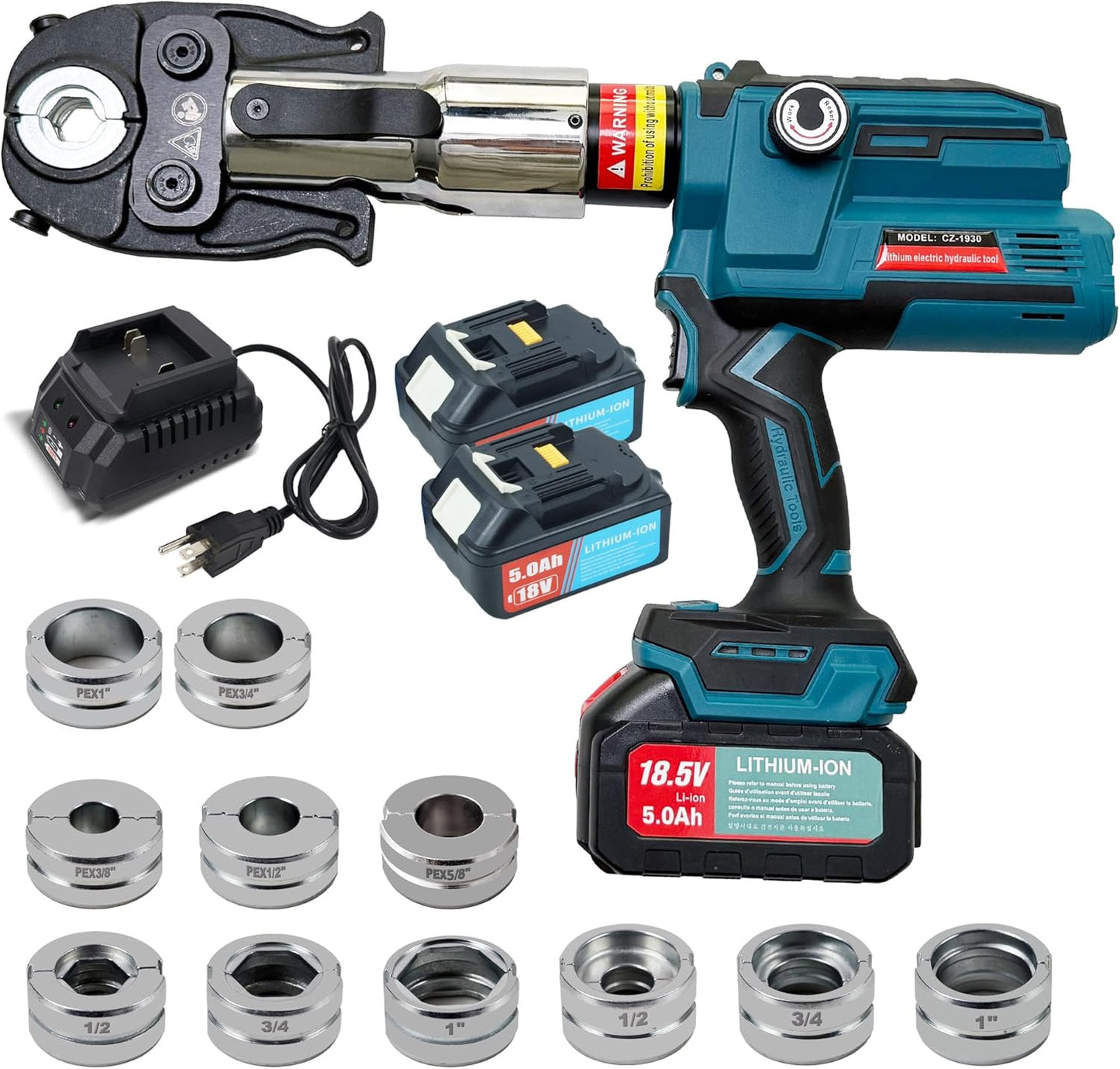 AMZCNC 18V Cordless Plumbing Press Tool Kit w/ 1/2",3/4",1" Copper & 3/8",1/2",5/8",3/4",1" PEX Dies | F877 Stainless Sleeves | ASTM F1807 for Plumbers