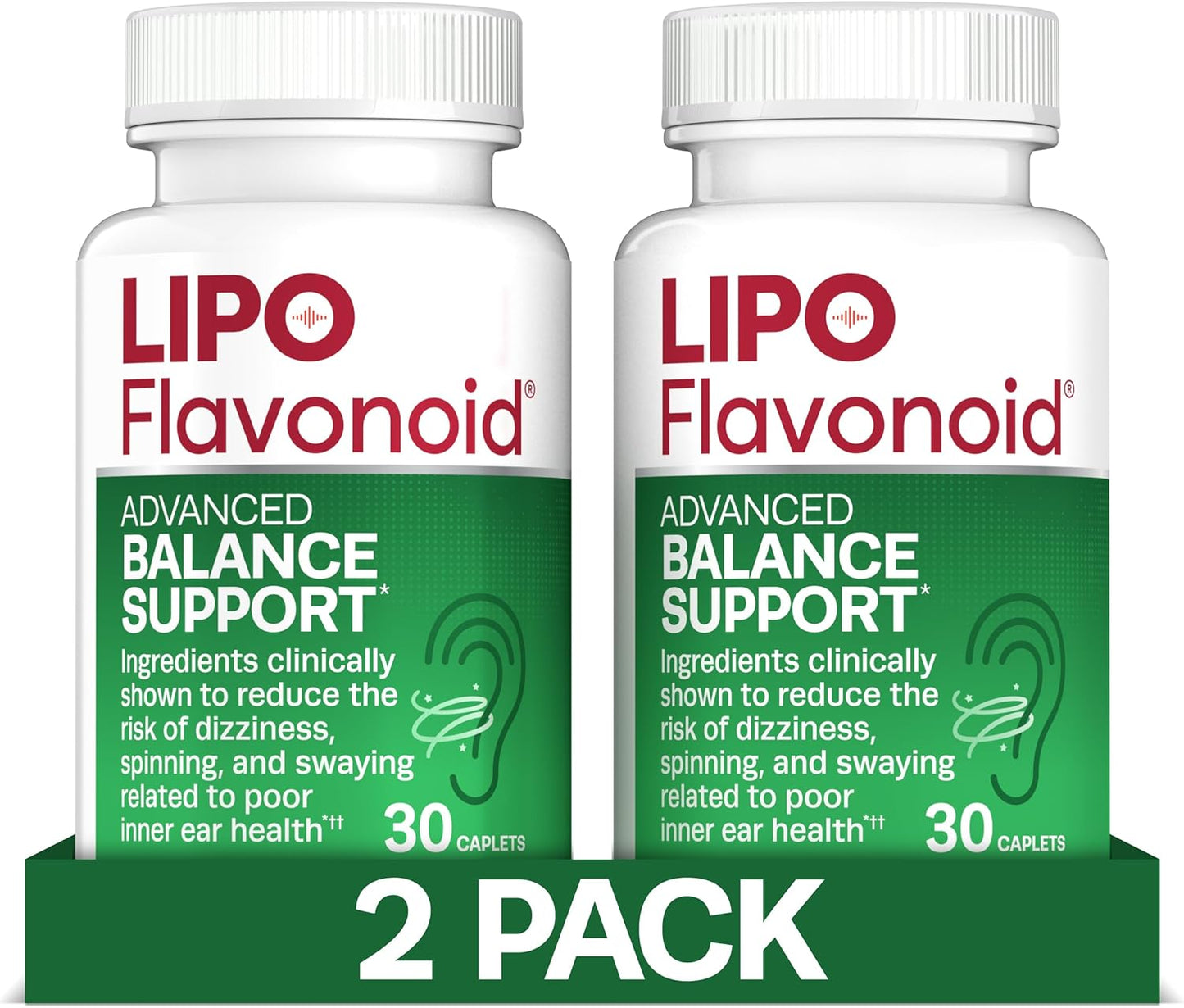Lipo-Flavonoid Balance Support for Vertigo & Dizziness Relief - Clinically-Tested Formula with Ginkgo Biloba & Vitamin D & B Complex - Inner Ear Health & Balance Support - 30-Count - 2-Pack