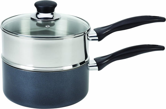 T-fal Specialty Nonstick Double Boiler 3 Quart Oven Safe 350F Cookware, Pots and Pans, Dishwasher Safe Silver\/Black