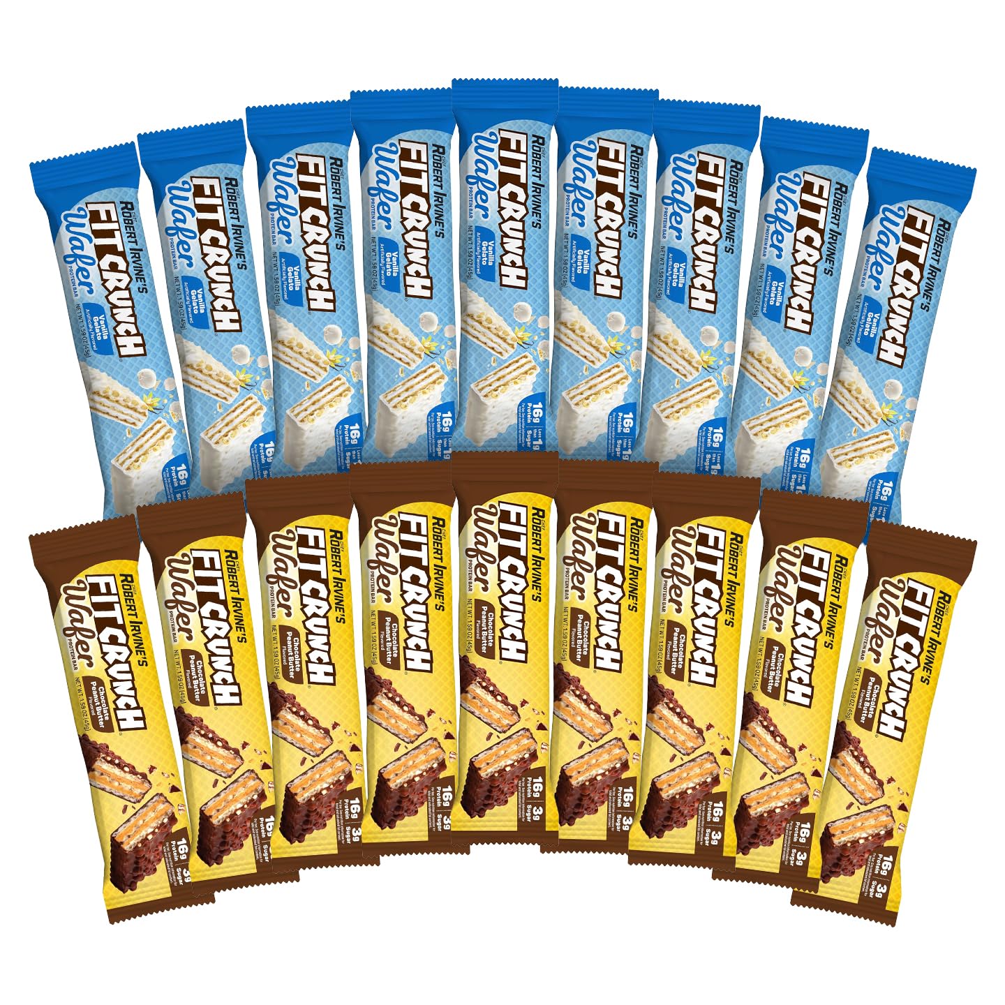 FITCRUNCH Wafer Protein Bars, 16g of Protein & 4g of Sugar (18 Count, Variety Pack)