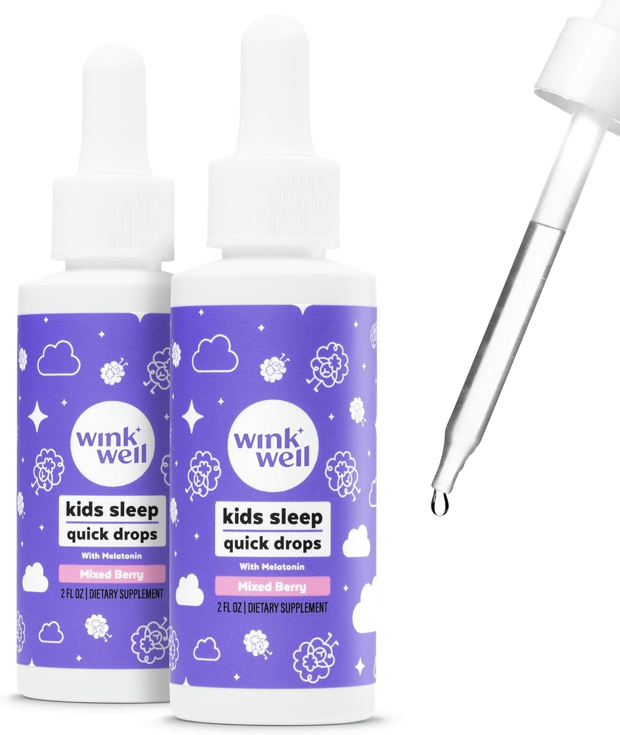 Wink Well Kids Liquid Melatonin Drops, Natural Baby Melatonin Drops for Infants with 1mg Per Serving of Liquid Melatonin for Kids, Drug-Free and Non-Habit Forming (2 Pack)