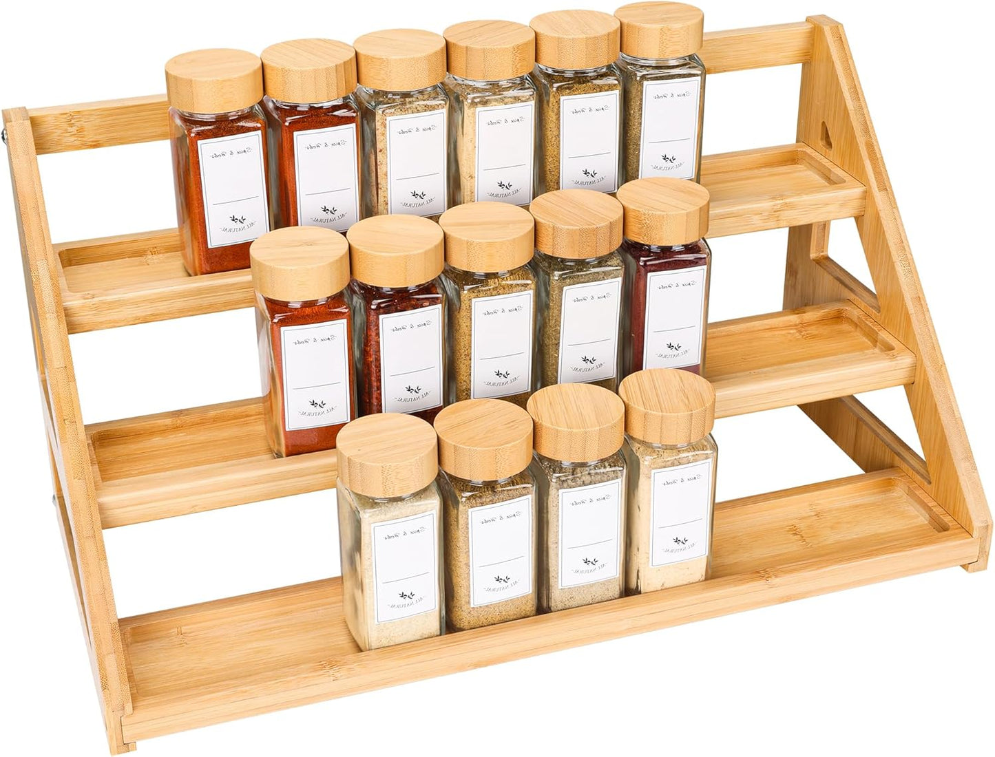 Bamboo Tiered Spice Rack, for Countertop Spice Organizer for Pantry Spice Shelf Organizer Kitchen Spices Rack,Cabinet spice rack,Cabinet seasoning rack